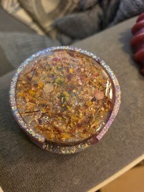 Handmade Dried Flower Coasters And Coaster Holder.